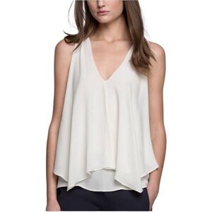 Theory Jantine White Sleeveless Silk Draped V Neck Shirt Size Small
